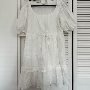 & Other Stories White Puff Sleeve Embroidered Cotton Mini Dress size S